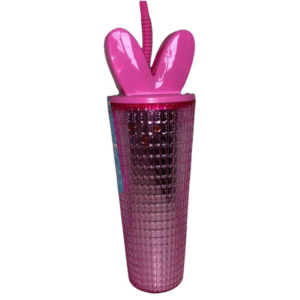 Viral Pink Peep Peeps Bunny Ears Double Wall Tumbler 24.5oz Straw BPA Free NEW